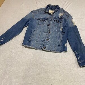 Hollister Co. distressed blue denim jacket women small. SKU411 #denimjacket